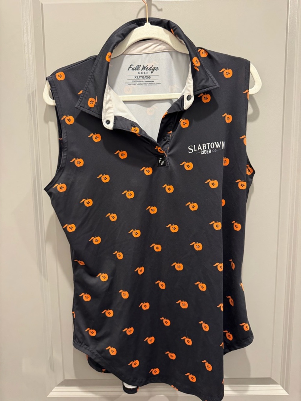 Full Wedge Golf x Slabtown Black Sleeveless Polo Tank with Orange Print